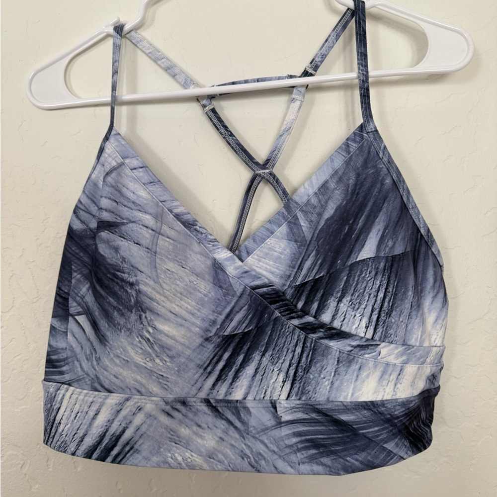 Gray blue, and White Strappy Marika sports bra